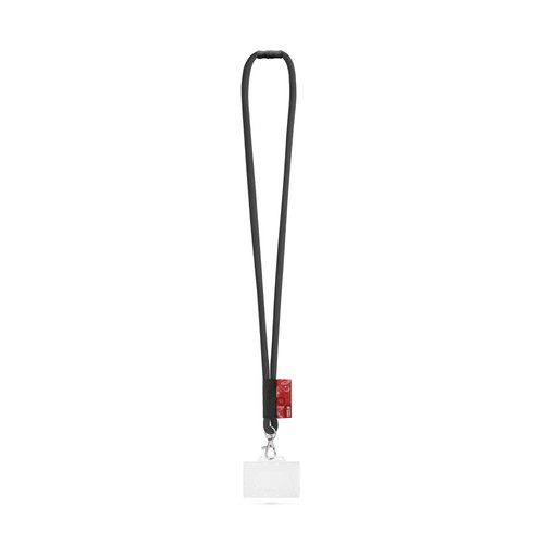 black WATFORD. SET Lanyard TUBE Long (Ø 7 mm) con mosquetón de gatillo de 9 mm, cierre de seguridad de Ø 7 mm y porta credencial/tarjeta rígido de 91 x 68 mm