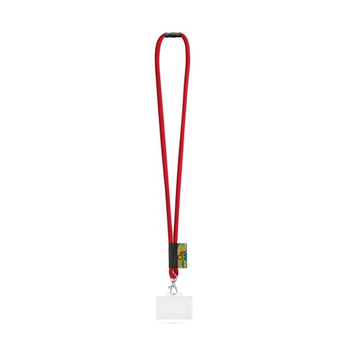 red WATFORD. SET Lanyard TUBE Long (Ø 7 mm) con mosquetón de gatillo de 9 mm, cierre de seguridad de Ø 7 mm y porta credencial/tarjeta rígido de 91 x 68 mm