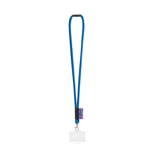 blue WATFORD. SET Lanyard TUBE Long (Ø 7 mm) con mosquetón de gatillo de 9 mm, cierre de seguridad de Ø 7 mm y porta credencial/tarjeta rígido de 91 x 68 mm