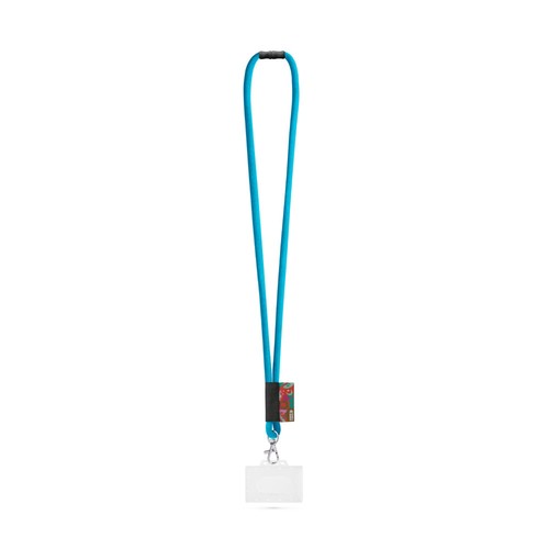 azul claro WATFORD. SET Lanyard TUBE Long (Ø 7 mm) con mosquetón de gatillo de 9 mm, cierre de seguridad de Ø 7 mm y porta credencial/tarjeta rígido de 91 x 68 mm
