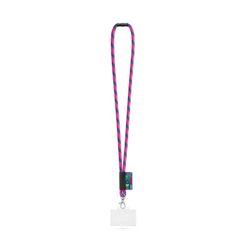 rosa fluo/azulón WATFORD. SET Lanyard TUBE Long (Ø 7 mm) con mosquetón de gatillo de 9 mm, cierre de seguridad de Ø 7 mm y porta credencial/tarjeta rígido de 91 x 68 mm