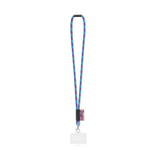 morado/azul claro WATFORD. SET Lanyard TUBE Long (Ø 7 mm) con mosquetón de gatillo de 9 mm, cierre de seguridad de Ø 7 mm y porta credencial/tarjeta rígido de 91 x 68 mm