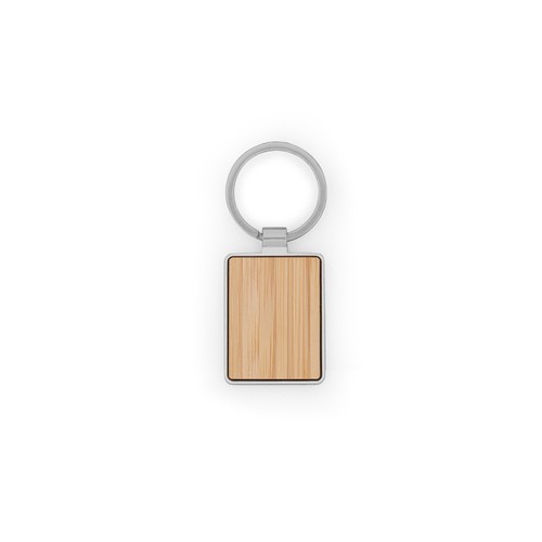 GASTON RECTANGULAR. Llavero rectangular de hierro de zinc y bambú