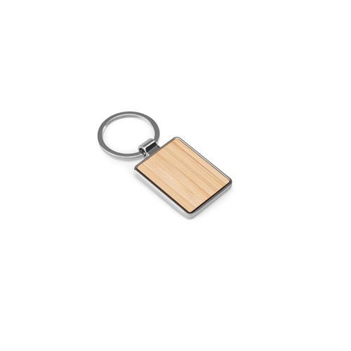 GASTON RECTANGULAR. Llavero rectangular de hierro de zinc y bambú