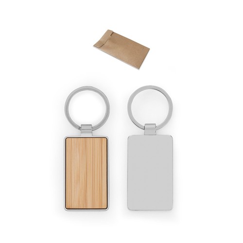 GASTON RECTANGULAR. Llavero rectangular de hierro de zinc y bambú, Merchandising, artículos personalizados para tu promoción de marca