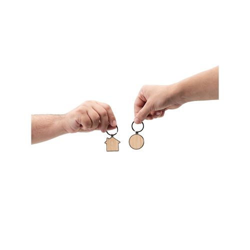 GASTON ROUND. Porte-clés rond en zinc et bambou - 5