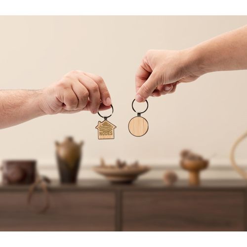GASTON ROUND. Porte-clés rond en zinc et bambou - 6