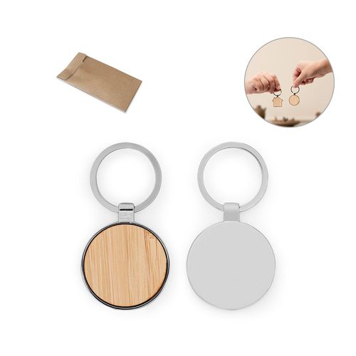GASTON ROUND. Porte-clés rond en zinc et bambou - 1