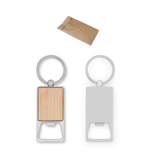 SYLVESTER. Llavero rectangular de hierro con descapsulador, Merchandising, artículos personalizados para tu promoción de marca