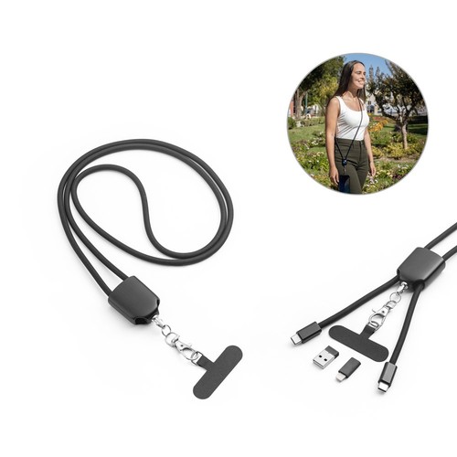 ZEWAIL. Lanière avec support pour smartphone inclus, câble USB-C et divers adaptateurs en ABS recyclé et TPE recyclé, RIONDET SERIPUB, EYBENS