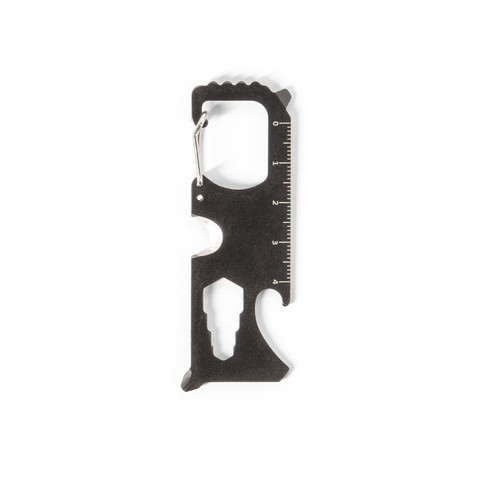 black SCREWY. Tarjeta multifunción de acero inoxidable con 8 funciones