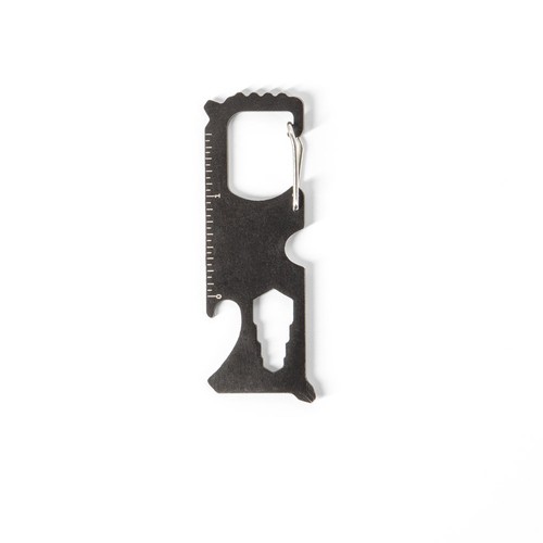 black SCREWY. Tarjeta multifunción de acero inoxidable con 8 funciones