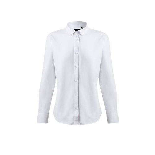 white VL PRITHVI WOMEN. Camisa Oxford (180 g/m²) para mujer, fabricada en algodón (50 %), poliéster (45 %) y elastano (5 %)