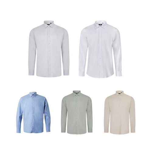 VL PRITHVI MAN. Camisa Oxford para hombre (180 g/m²) de algodón (50 %), poliéster (45 %) y elastano (5 %), Merchandising, artículos personalizados para tu promoción de marca
