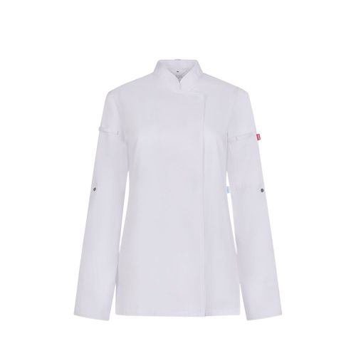 white VL THOTH. Chaqueta de cocina para mujer (190 g/m²) fabricada con algodón (35 %) y poliéster reciclado (65 %)