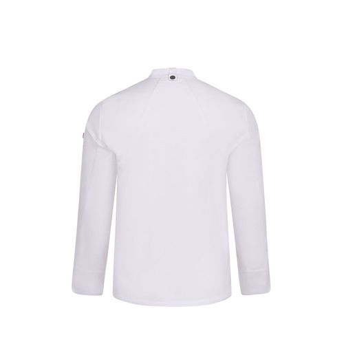 white VL AGNI. Chaqueta de cocina unisex (190 g/m²) fabricada con algodón (35 %) y poliéster reciclado (65 %)