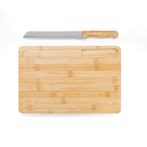 CATCHER. Tabla de cortar de bambú con cuchillo incluido