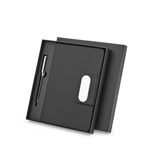 black GARRETT. Set compuesto por 1 bolígrafo y 1 bloc de notas, fabricados en PU y acero inoxidable