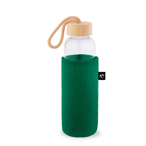 verde oscuro STOREY. Funda de fieltro reciclado (xxx % reciclado), ideal para botellas