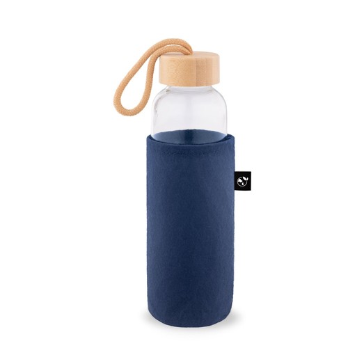 azul marino STOREY. Funda de fieltro reciclado (xxx % reciclado), ideal para botellas