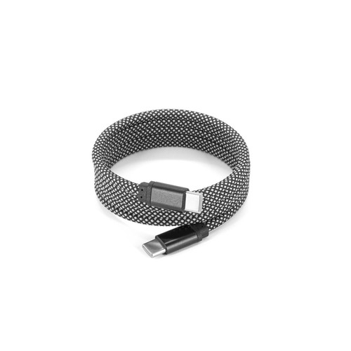 black NADELLA. Cable USB-C a USB-C con cable trenzado de poliéster (60 W) y sistema magnético para enrollarlo fácilmente