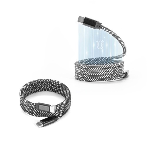 NADELLA. Câble USB-C vers USB-C avec gaine tressée en polyester (60 W) et système magnétique pour un enroulement facile, RIONDET SERIPUB, EYBENS