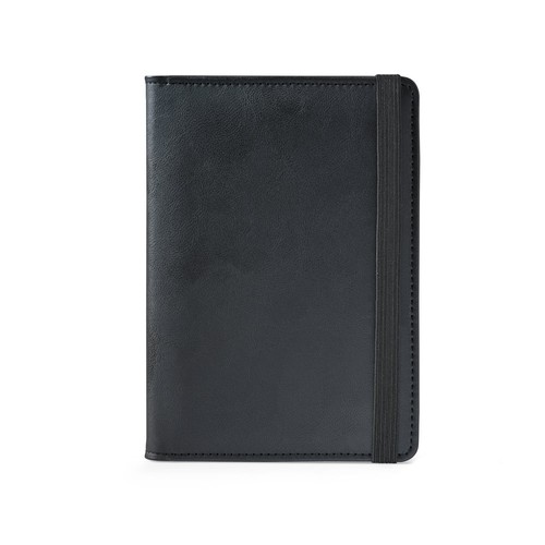 black BRAM. Portapasaportes de PU con cierre elástico y múltiples bolsillos