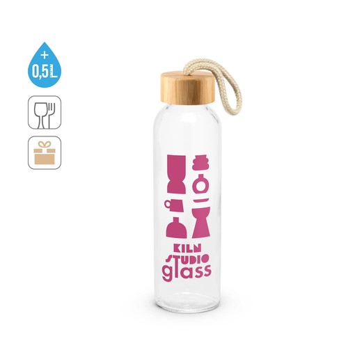 CROSBY. BOTELLA DE VIDRIO DE 520 ML CON TAPA DE BAMBÚ