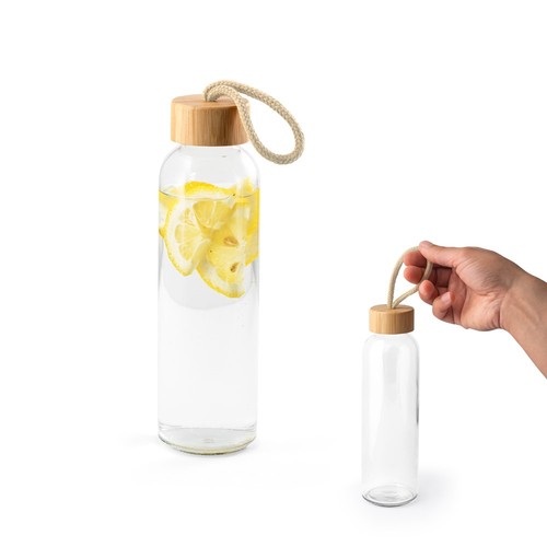 CROSBY. Botella de vidrio de 520 ml con tapa de bambú, Merchandising, artículos personalizados para tu promoción de marca