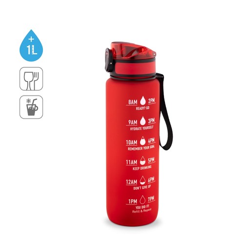 ERIKSSON. BOTELLA FABRICADA EN PET RECICLADO (100 % RPET), CON CITAS MOTIVADORAS Y HORARIOS PARA ANIMARTE A BEBER AGUA Y MANTENERTE HIDRATADO DURANTE TODO EL DÍA