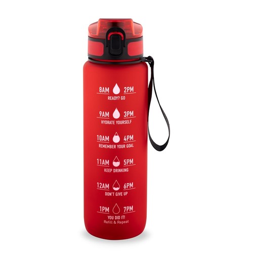 red ERIKSSON. Botella fabricada en PET reciclado (100 % rPET), con citas motivadoras y horarios para animarte a beber agua y mantenerte hidratado durante todo el día