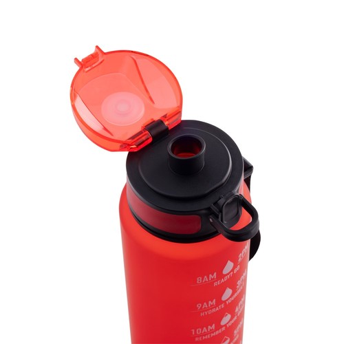 red ERIKSSON. Botella fabricada en PET reciclado (100 % rPET), con citas motivadoras y horarios para animarte a beber agua y mantenerte hidratado durante todo el día