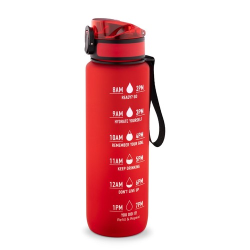 red ERIKSSON. Botella fabricada en PET reciclado (100 % rPET), con citas motivadoras y horarios para animarte a beber agua y mantenerte hidratado durante todo el día