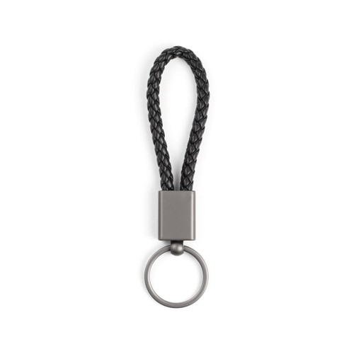 black KETCHUM. Llavero rectangular con cordón trenzado de poliéster (21% reciclado) y 79% poliuretano