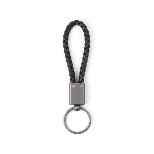 black KETCHUM. Llavero rectangular con cordón trenzado de poliéster (21% reciclado) y 79% poliuretano