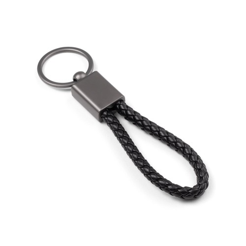 black KETCHUM. Llavero rectangular con cordón trenzado de poliéster (21% reciclado) y 79% poliuretano