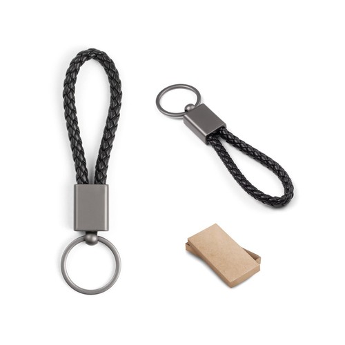 KETCHUM. Porte-clés rectangulaire en cordon tressé en polyester (dont 21 % recyclé) et polyuréthane (79 % recyclé), RIONDET SERIPUB, EYBENS