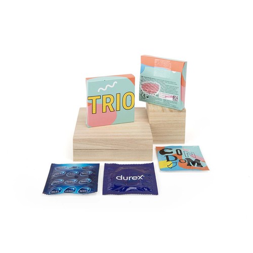 Pochette personnalisée 64TRIO avec 3 préservatifs DUREX, RIONDET SERIPUB, EYBENS