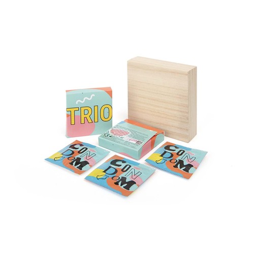 Pochette personnalisée 64TRIO contenant 3 préservatifs Pasante imprimés, RIONDET SERIPUB, EYBENS