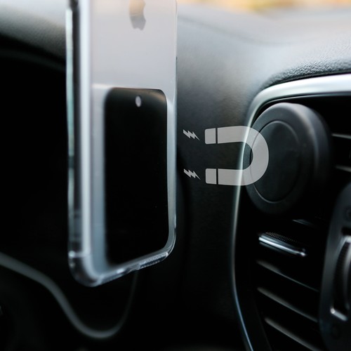 MAGNETIC MOBILE PHONE HOLDER IN PLASTIC, METAL AND RUBBER