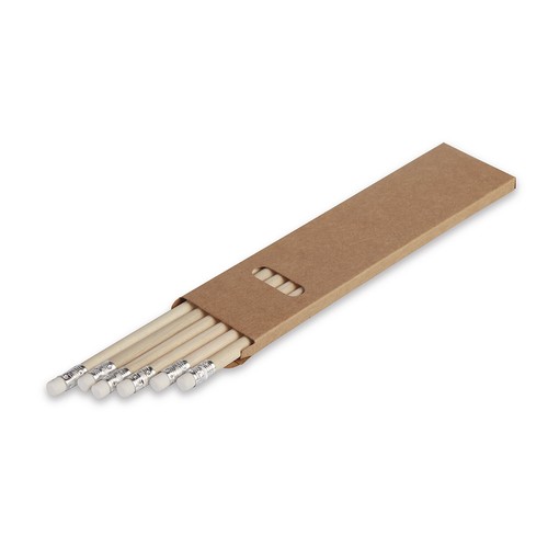 BOX OF 6 WOODEN PENCILS WITH ERASER