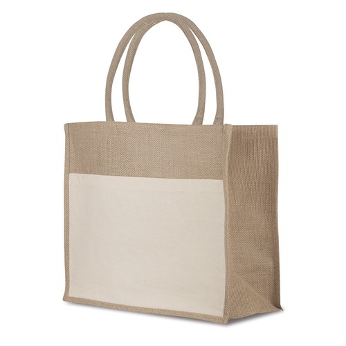 SHOPPING BAG IN JUTE AND COTTON WITH GUSSET