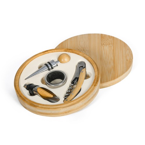 WINE SET 4 PIECES IN BAMBOO AND METAL