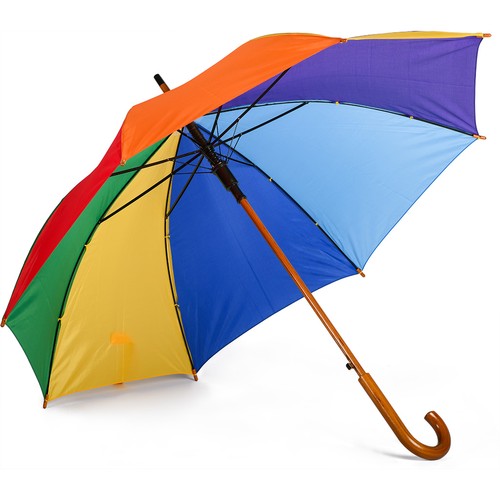 23” RAINBOW AUTOMATIC WOOD UMBRELLA IN 190T POLYESTER