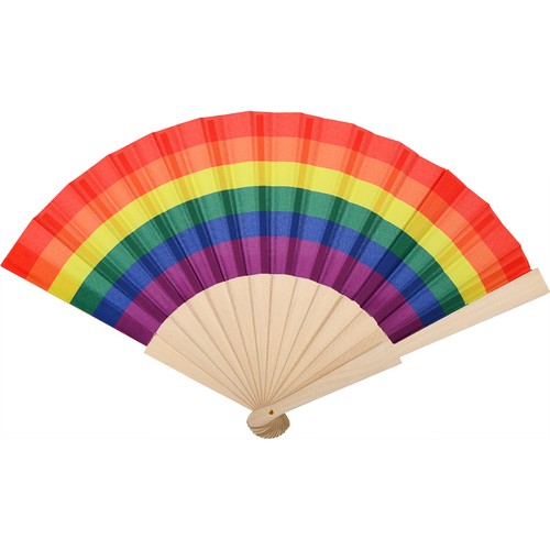 RAINBOW FOLDING FAN IN WOOD AND RPET