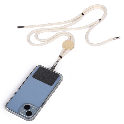BADGE HOLDER WITH MOBILE PHONE HOLDER, IN COTTON, BAMBOO AND POLYESTER