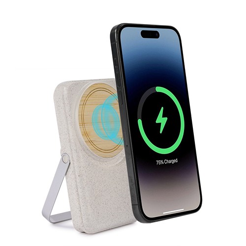 MAGNETIC USB AND WIRELESS CHARGER 10000 mAh IN WHEAT STRAW+ABS AND BAMBOO