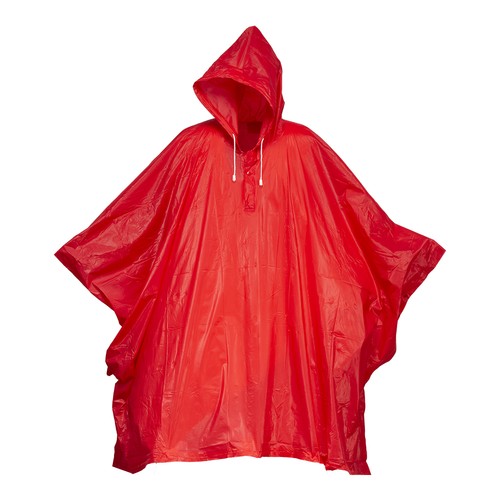 Water-resistant, embossed PVC (260 g) poncho, supplied in a transparent bag. One size