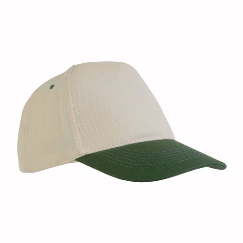 Natural cotton 5-panel cap with coloured visor and adjustable velcro strap