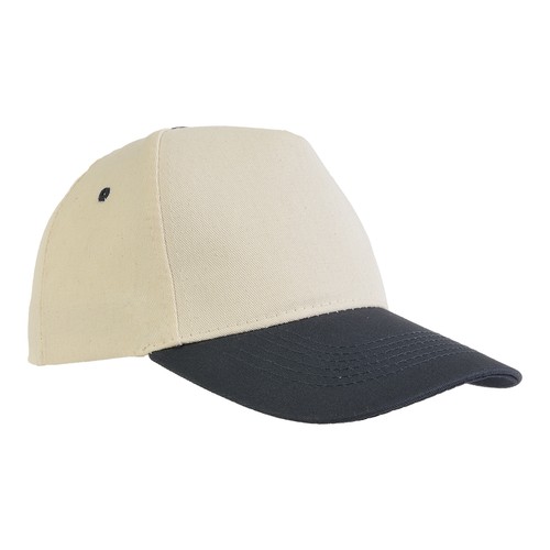 Casquette en coton naturel, 5 panneaux, visière colorée, fermeture velcro - 1